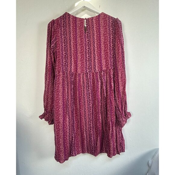 Andrée By Unit Womens Long Sleeve Floral Striped Tunic Dress Large Purple New - Picture 2 of 10